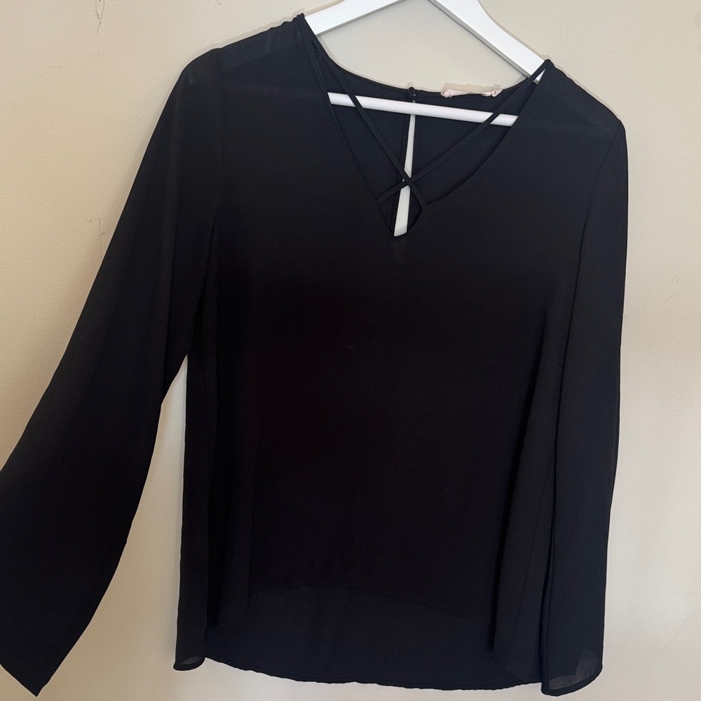Lush Black V-Neck Blouse